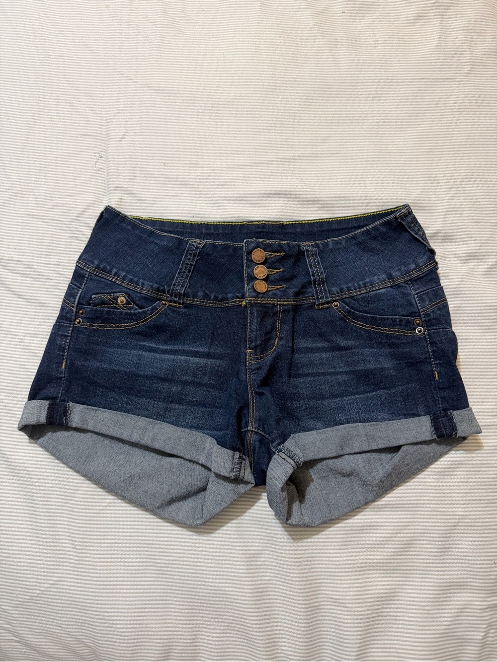 YMI Wanna Betta Butt High-Rise Dark Blue Denim Cuffed Shorts